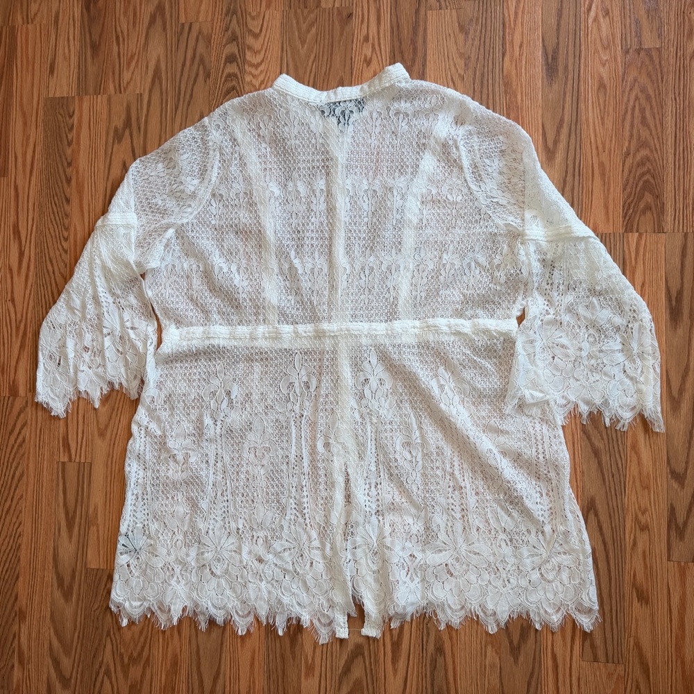 White Lace 3X Swim Cover Up Dress Beach Boho Resort Colleen Lopez Flowy Sleeve - Picture 2 of 12